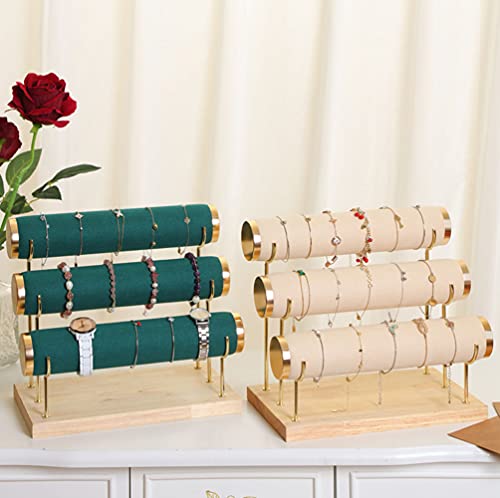 Detachable Bracelet Holder, Three Tier Racks Jewelry Display Stand, Stylish Velvet Wrist Watch Organizer, Beige - color: Beige