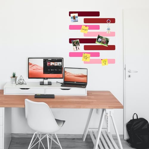 8Pcs Rectangle Felt Cork Board Bar Strips with 35 Pushpins, Self-Adhesive Bulletin Board Strips for Office School Home Wall Decor Stickers Memos Schedules Photos Display -Gradual Red - color: C- Gradual Red, size: Rectangle
