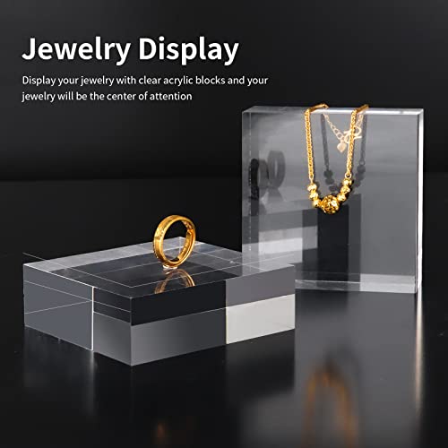 Acrylic Square Display Block, 2 Pieces 3 x 3 x 1 Inches Edge Polished Clear Display Pedestal Display Base