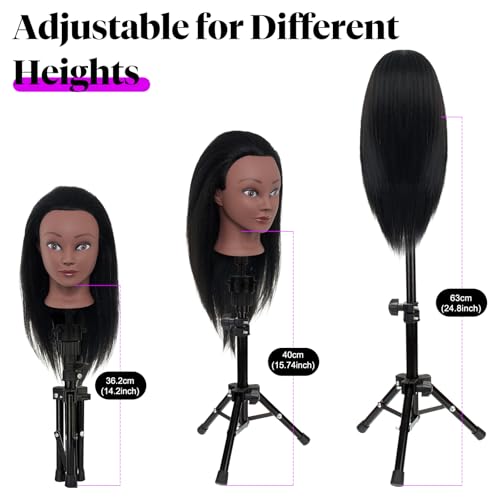 18" Mannequin Head Human Hair with Stand - 100% Real Human Hair Mannequin Head for Braiding, Cosmetology Manikin Doll Head for Hair Styling with Tripod Stand Table Clamp Hair Braiding Set,Black - color: Black&Tripod