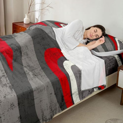 Feelyou Red and Gray Bed Sheets Set Abstract Art Sheet Set for Kids Boys Girls Teens Retro Circle Sheets with Deep Pocket Fitted Sheet Swirl Bedding Set 4Pcs with 2 Pillow Case King Size - color: Multi Aa04, size: King