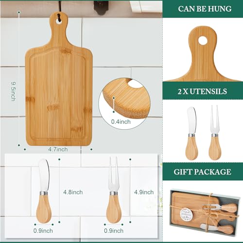Ziliny 12 Set Bridal Baby Shower Cheese Prizes Wooden Square Board Gift Set Knives Forks Thank You Tags with Box for Guests for Valentines Bridal Baby Shower Housewarming Gifts (Bamboo Color) - color: Bamboo Color