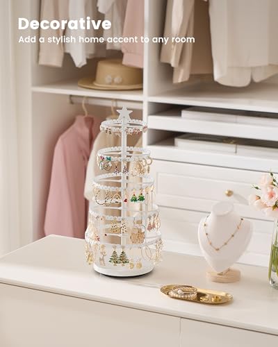 Lolalet 5-Tier Rotating Earring Holder Organizer, Metal Earring Display Stand Large Tree-shaped Rack for Studs Hoops Dangling Earrings, Gift for Women and Girls -White - color: White