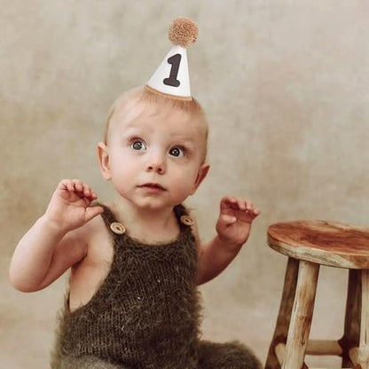 Neutral 1st Birthday Party Hat - Simple First Cone Hat, One Birthday Decoration Photo Props - color: Khaki