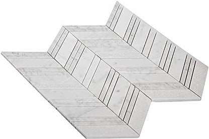 4 x 5 White and Gray Textured Chevron Marble Mosaic Sample Tile Having 1 sqft Coverage - color: White and Gray, size: Sample Swatch (4 x 5 in)