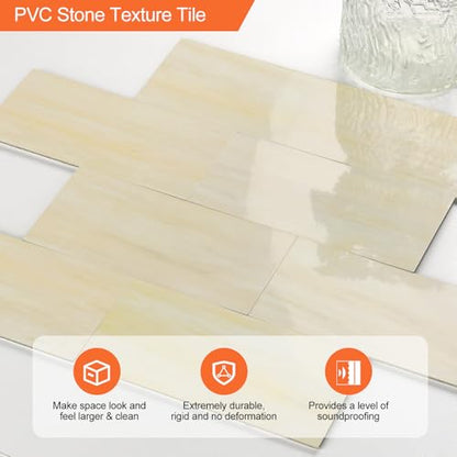 20 Sheets Polished Marble Beige PVC Subway Tiles Peel and Stick Backsplash,12''Heat Resistant Stick on Tiles for Kitchen,Waterproof Peel and Stick Wall Tiles for Bathrrom - color: Polished Marble Beige