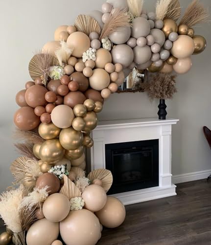 Nude Beige Double Stuffed Balloons Different Size 115Pcs 5/10/12/18" Tan Apricot Nude Balloon Arch Garland kit for Boho Birthday Baby Shower Bridal Shower Gender Reveal Bear Neutral Party - color: Tan