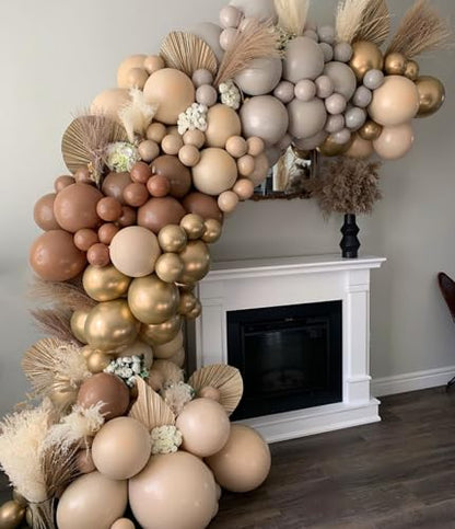 Nude Beige Double Stuffed Balloons Different Size 115Pcs 5/10/12/18" Tan Apricot Nude Balloon Arch Garland kit for Boho Birthday Baby Shower Bridal Shower Gender Reveal Bear Neutral Party - color: Tan