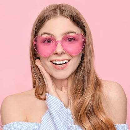 Pibupibu Wholesale 40 Pack Rimless Heart Shaped Sunglasses Bulk Adults Unisex, Fun Colorful Heart Glasses Party Favors - color: Pink