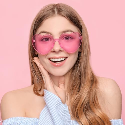 Pibupibu Wholesale 40 Pack Rimless Heart Shaped Sunglasses Bulk Adults Unisex, Fun Colorful Heart Glasses Party Favors - color: Pink