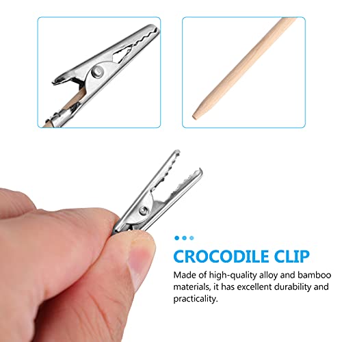EXCEART 100 Pcs Bamboo Stick Crocodile Clip Alligator Clips Models Crocodile Clamps Stick DIY Card Photo Memo Clip Place Card Holders Modeling Tool Bamboo Skewer DIY Accessories Menu Metal