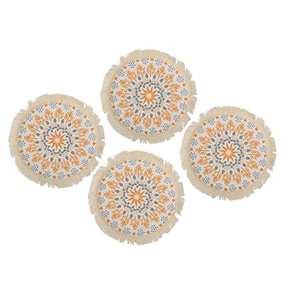 Boho Photography Prop Mat, Boho Decorative Mat with Exquisite Pattern and Tassel Design, Insulation Pad for Table Decoration, Includes 4 Mats for Photo Shoots and DIY Wax