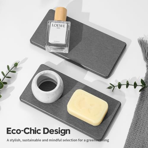 2PCS 7" x 3.5" Water Absorbing Bathroom Sink Vanity Trays, Diatomite Stone Quick Drying Mat for Kitchen Counter, Dish Rack Dispensers Sponge Holder Caddy Organizer, Dark Gray, 7"x3.5" - color: 2 Pack - Charcoal Gray, size: 7" x 3.5"