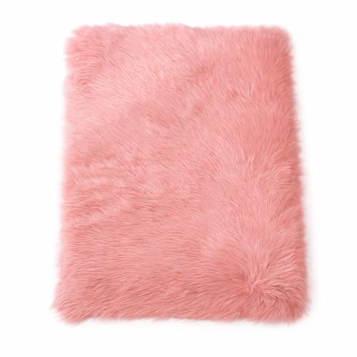 Goolela Pink Fluffy Fur Rug Fuzzy Furry Faux Sheepskin Pink Carpet 2x3 for Girls Bedroom Bedside Playroom Small Decor Cute Plush Washable Rectangle - color: Light Pink, size: 2' x 3' (Rectangular)