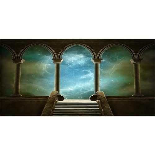 20x10ft Wedding 3D Render Backdrops Fantasy Starry Sky from Ancient Arches Background Mediaeval Gallery Temple Castle Marble Stone Column Staircase Photo Props - size: 20x10ft