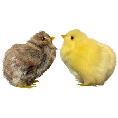 2 x Realistic Fluffy Baby Chickies Decor Set - Lifelike Spring Chickens & Fuzzball Easter Tabletop Decorations, Farmhouse Photo Props, Basket Fillers, Home Ornaments
