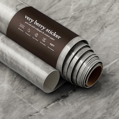 Very Berry Sticker Marble Contact Paper (Deep Gray, 15.7" x 78", 1 Pack) Premium Peel and Stick Wallpaper for Countertop, Bathroom Vanities & Cabinets, Renter Friendly, Waterproof Vinyl - color: Deep Gray, size: 15.7" x 78"