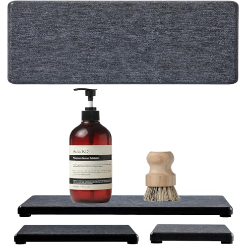 3PCS Water Absorbing Soap Dish Sponge Holder, Diatomite Stone Drying Tray Mat Sink Caddy for Kitchen Counter & Bathroom, Small Stone Bath Mat Faucet Accessories Organizer Protector,Dark Gray,9"x 3.5" - color: 3 Pack - Charcoal Gray, size: 9" X 3.5"