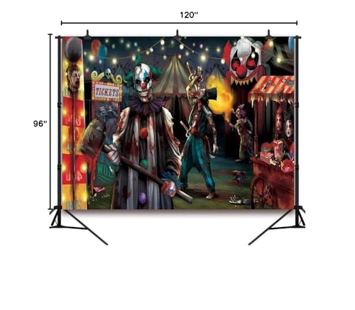10x8 FT Halloween Evil Circus Clown Theme Backdrop Haunted House Horror Scary Evil Circus Clown Creepy Carnival Birthday Party Decorations Photography Background Banner Studio Props, Clear - size: 10x8 FT