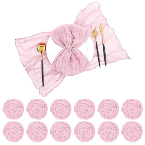 42 Pcs Light Pink Gauze Cheesecloth Napkins, 20 x 20 Inch Wrinkled Rustic Boho Dinner Napkins for Wedding,Dinner,Family Everyday Use/Parties - color: Light Pink, size: 20" x 20" (Set of 42)