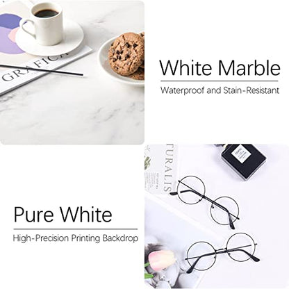 BEIYANG 2 Marble 24x24 Inch Photography Backdrop Boards with 2 PCS Bracket for Flat Lay or Food Photography Background Marble and White Backdrop Photo Table Backdrop - color: Marble