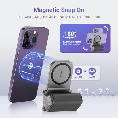 KIWIFOTOS for iPhone Magsafe Camera Grip Magnetic Phone Handle with Bluetooth Remote for iPhone 17 16 Pro Max Samsung Smartphone Vlog Video Shooting(Tripod NOT Included) - color: Magsafe Phone Grip-Gray