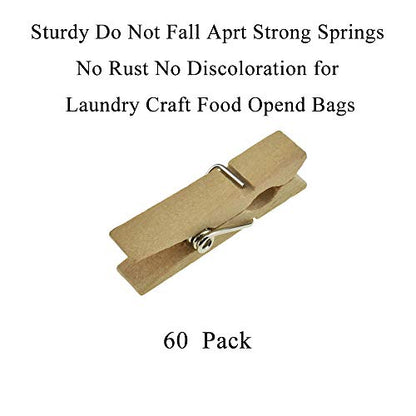 HAHIYO Wooden Clothes Pins Clothespins Small Do NOT Fall Apart 1.38 inches Length 60 Pack Sturdy Strong Springs No Rust No Discoloration for Laundry Bathroom DIY Craft Photos Food Opened Bags - size: Natural Wood 1.38 inches 60 Pack