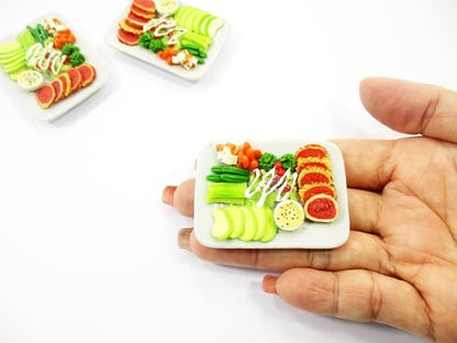 Dollhouse Miniatures Food Ham with Green Salad Ceramic Plate 1:6 Supply 15849