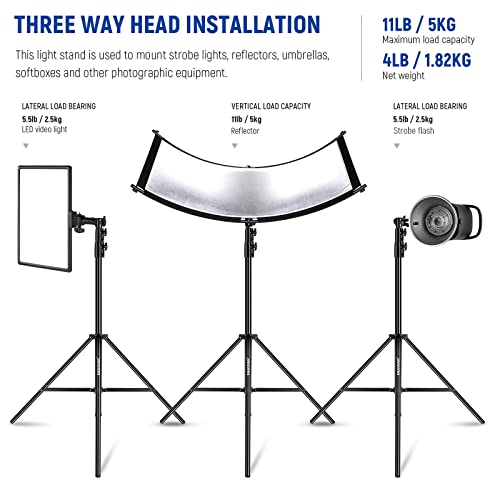 NEEWER 9.2ft/2.8m Air Cushioned Light Stand, Heavy Duty Metal Photography Tripod Stand with 1/4" to 3/8" Reversible Spigot, 3 Way Mounting Interface & Metal Locking Knobs, Max Load 5.5lb/2.5kg - size: 280cm