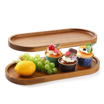 13.8 x 5.8 Inch Large Wood Serving Trays Charcuterie Boards Oval Wooden Plates Wood Serving Platter Cheese Dinner Plates Bulk for Dessert Snack Bread Fruit Appetizer Dishes (13.8" x 5.5"_2 Pack) - size: 13.8" x 5.5"_2 Pack