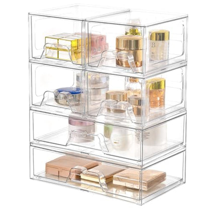 Stebopum 6 Pack Stackable Storage Drawers Clear Acrylic Organizer Makeup Bathroom Organizer and Storage Bins for Beauty Supplies,Ideal for Vanity, Bathroom,Pantry Organization - style: 4 Small+2 Wide