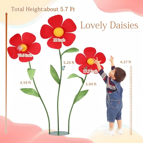 5.7 Ft Giant Flowers for Decoration Large Daisy Flowers Artificial Big Five-Petaled Daisy Decor for Birthday Party Garden Office Home Wedding Graduation Shop Window Display(Red) - color: Red