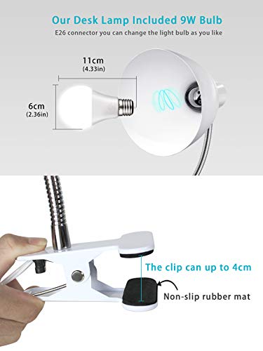 Desk lamp Eye-Caring Table Lamps, 360°Rotation Gooseneck Clip on Lamp Reading Light Portable Reading Book Light Clamp Study Desk Lamps for Bedroom and Office Home Lighting (White) - color: White