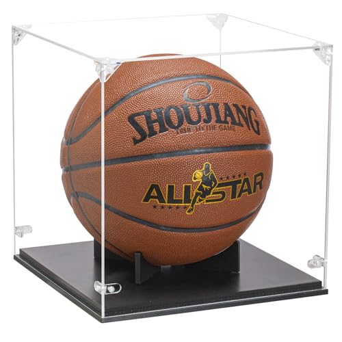 GYaozii Basketball Display Case, Thickened UV Protection Clear Acrylic Lid Basketball Holder, Wooden Basketball Base Stand for Autographed Ball and Memorial Gift - size: Basketball Display Case-Black