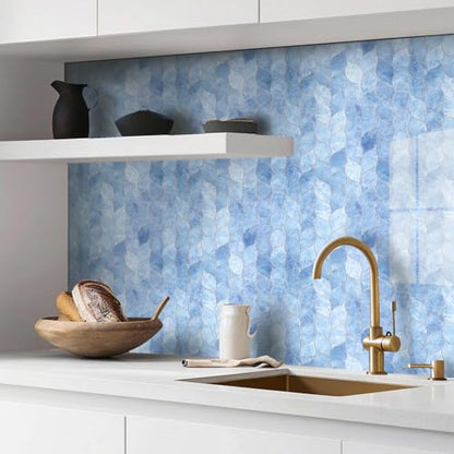 Tilingview 10-Sheet Peel and Stick Backsplash Tile for Kitchen, Self-Adhesive Mosaic Glossy Leaf Stick on Wall Tile with Gaps (Sky Blue) - color: Leaf Gaps Sky Blue