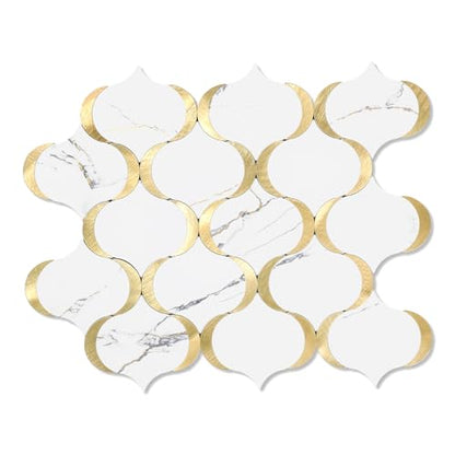 10 Sheet Glossy Arabesque Peel and Stick Backsplash Tile, Stick on Backsplash for Kitchen and Bathroom Wall, Calacatta Gold Marble PVC Mixed Metal Aluminum - color: Calacatta Gold Marble Mixed Metal Gold