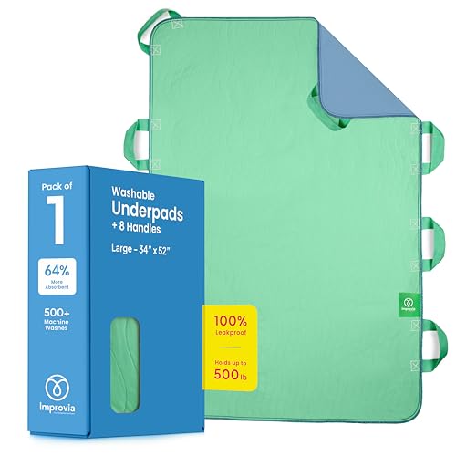 Improvia Positioning Bed Pad, with 8 Reinforced Handles, Quick-Drying, Washable, Waterproof, for Lifting, Turning, Transfering, Elderly and Incontinence Patients (Green, 34" x 52" - Pack of 1) - color: Green, size: 34"x52" (Pack of 1)
