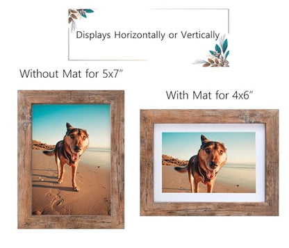 Califortree 5x7 Picture Frame - Can Display Photo 4x6 with Mat, Wood Frame with Shatterproof Plexiglass, Wall & Tabletop Display, Rustic Brown - size: 5x7