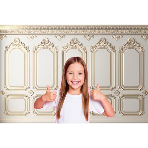 Vintage Room Backdrop Classic Interior Golden White Wall Photography Background European Style Castle House Living Room Frame Wallpaper Hall Backdrop Decorations Birthday Wedding Props 7x5ft - color: Golden_White, size: 7x5ft