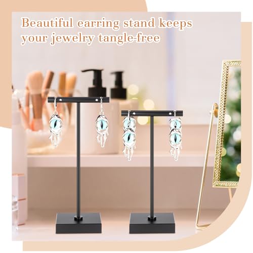Kigeli 6 Pack Metal T Bar Earring Display Stand Retail Earring Display Holder Detachable Metal Earring Display Storage Rack Jewelry Photography Prop, Square Base, Height 4.3" and 5.1" (Black) - color: Black