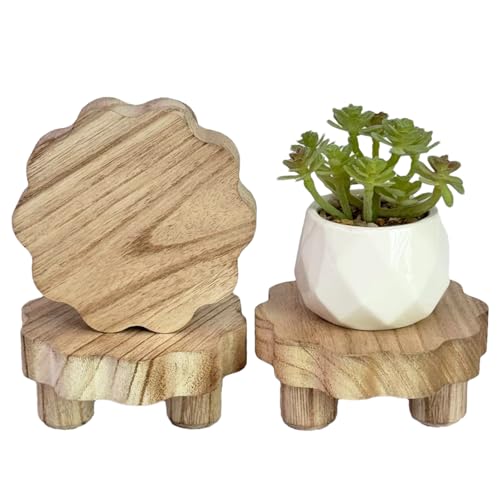 3 Pack Small Scalloped Wood Risers for Display ,Mini 4 Inch Wooden Stands with Removable Feet Farmhouse Rustic Decor for Table Tiered Trays Home Kitchen Decoration (mini Light Brown, 4 Inch) - color: Light Brown, size: 4 inch