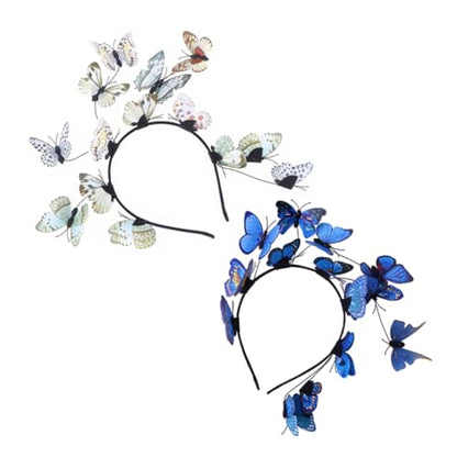 SEWACC 2pcs Butterfly Hairband Set for Women Brides, Wedding Photo Props, Plastic Headbands in Plain Blue and Neutral Colors, Bridal Hair Accessories for Photography and Special Occasions