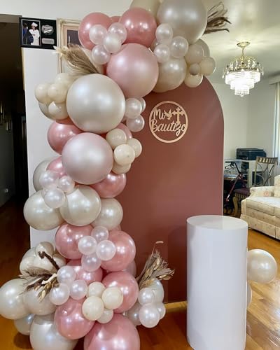 Double Stuffed Pearl Dusty Pink balloons Different Size 115Pcs 5/10/12/18 Inch Pearl Rose Blush Pink Balloon Garland Arch kit for Boho Birthday Wedding Engagement Bridal Baby Shower Party - color: Pearl Dusty Pink