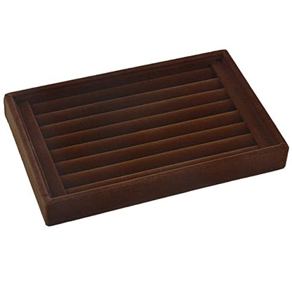 AKOAK 1 Pack Jewelry Display Tray Wooden Flannel Dresser Ring Earring Bracelet Watch Storage Case Portable Display Rack (brown) - color: brown