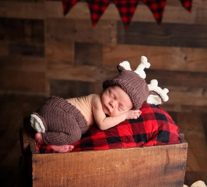 Jastore Baby Photography Props Newborn Boy Girl Photo Shoot Outfits Crochet Costume Infant Knitted Hat Sets - color: Deer