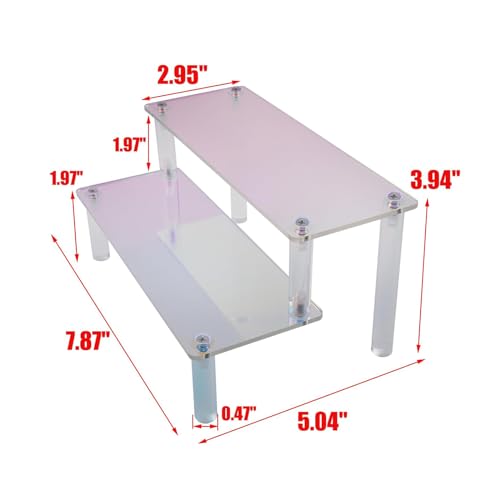 MY MIRONEY 2 Tier Iridescent Acrylic Display Stand for Figurines, Collectibles, Makeup & More (7.87" x 5.04" x 3.94") - size: 7.87" X 5.04" X 3.94"