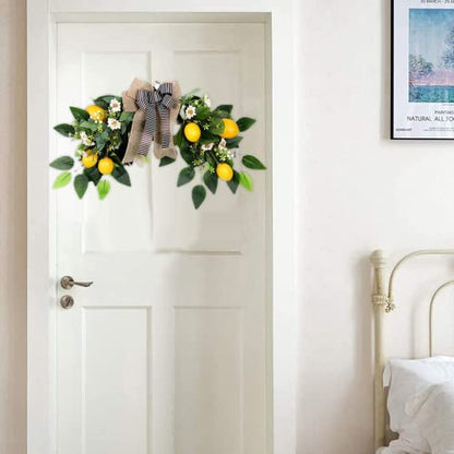 MANMAOHE Flower Swag Artificial Lemon Swag 22In Spring/Summer Wreath Fruit Wreath Garland with Ribbon Daisy and Eucalyptus Leaves for Wedding Home Party Wall Decor