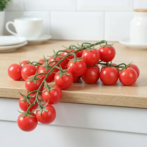 Leadigol Artificial Cherry Tomatoes String - 8.46 Inch Lifelike Fake Fruit Decor, Foam Photography Props, Red Tomatoes for Kitchen & Table Centerpiece(Red)