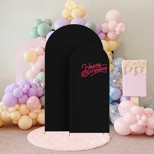 HAINARverS Set of 2 Wedding Arch Cover 6FT,7.2FT Spandex Fitted Stretchy Arch Stand Covers,2 Sided Round Top Chiara Backdrop Cover for Birthday Party Banquet Baby Shower Arch Decoration(Black) - color: Black, size: 6FT,7.2FT