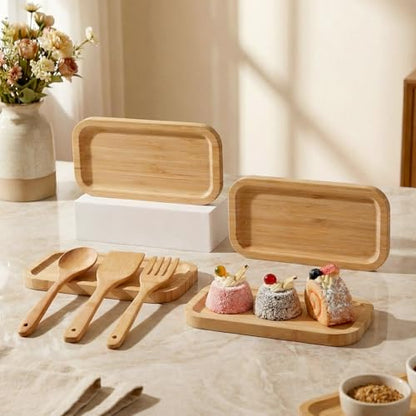 Honeydak 4 Pcs Large Wood Spoon Rest 8.3'' Bamboo Stove Top Spoon Holder Kitchen Counter Cooking Utensils Rest Farmhouse Food Serving Tray for Spatulas, Spoons, Turners - style: Smiple Style